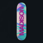 Personalized Skateboard Name Retro 90 Vaporwave<br><div class="desc">Easily personalize this colourful Skateboard Custom Name Retro 90 Vaporwave abstract design featuring blue,  pink and yellow rainbow shades and purple violet and cool sans serif font. Add your name,  choose font,  change size and position,  add clipart,  photos and shapes. Simple and beautiful,  perfect as kids gift idea.</div>