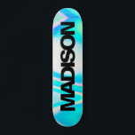 Personalized Skateboard Name Turquoise Blue Wave<br><div class="desc">Easily personalize this colourful Skateboard on Fresh Turquoise Blue Holographic Rainbow Pastel Wave abstract design featuring stylish and modern aesthetic. Add your name,  choose font,  change size and position,  add clipart,  photos and shapes.</div>