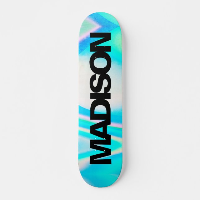 Personalized Skateboard Name Turquoise Blue Wave (Front)