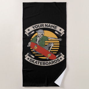 Personalized Skateboard Nose Grab Skeleton Skater  Beach Towel