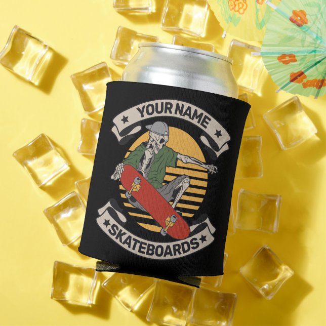 Personalized Skateboard Nose Grab Skeleton Skater  Can Cooler (In Situ Summer)