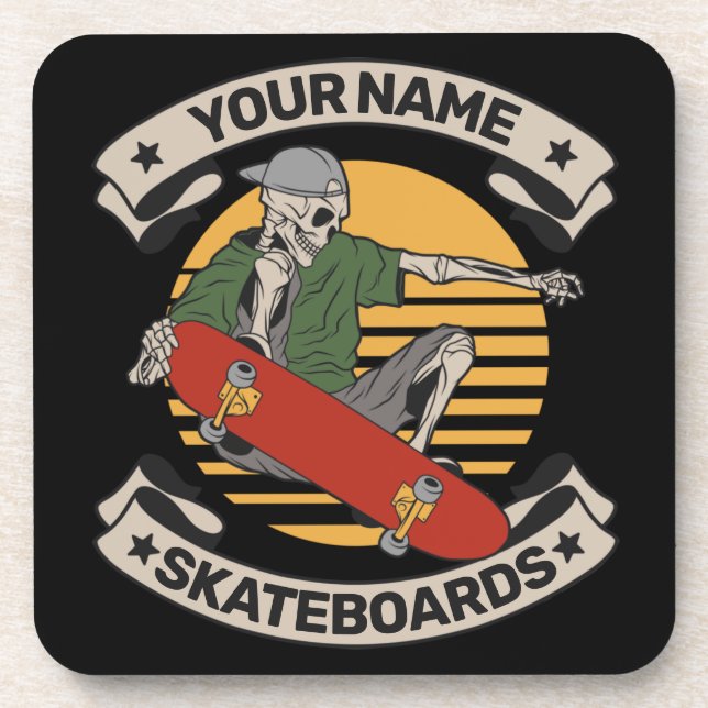 Personalized Skateboard Nose Grab Skeleton Skater  Coaster (Front)
