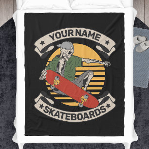Personalized Skateboard Nose Grab Skeleton Skater Fleece Blanket