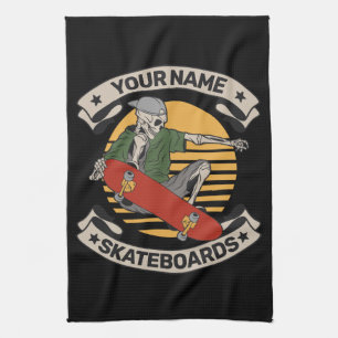 Personalized Skateboard Nose Grab Skeleton Skater Kitchen Towel