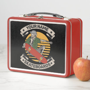 Personalized Skateboard Nose Grab Skeleton Skater  Metal Lunch Box