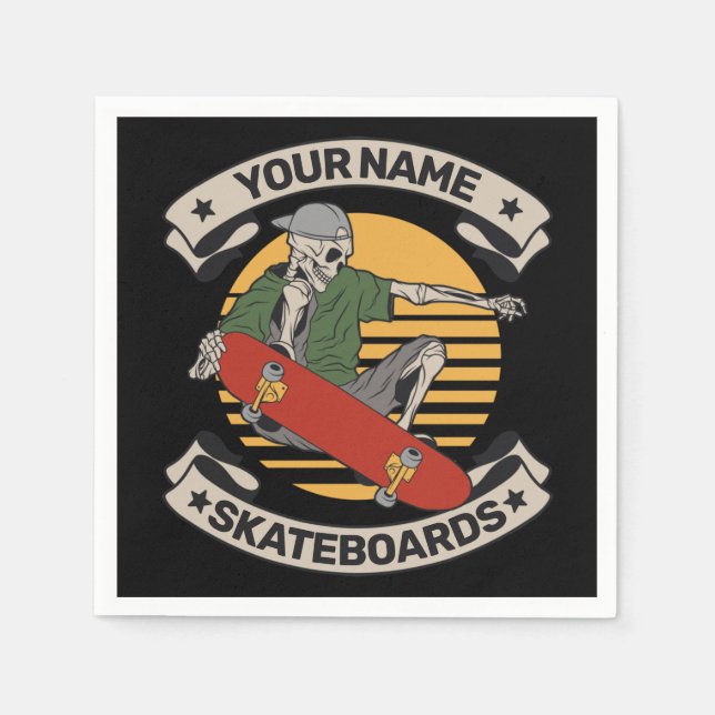 Personalized Skateboard Nose Grab Skeleton Skater  Napkin (Front)