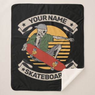 Personalized Skateboard Nose Grab Skeleton Skater Sherpa Blanket