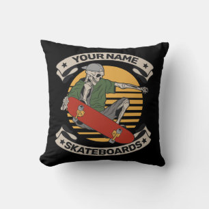 Personalized Skateboard Nose Grab Skeleton Skater Throw Pillow