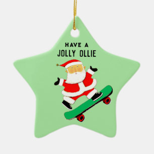 Personalized Skateboarding Christmas Holiday Gift Ceramic Ornament