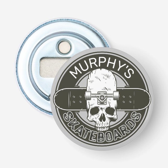 Personalized Skater NAME Skull Skateboarding Skate Bottle Opener (Front)