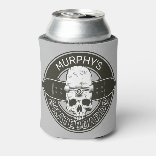 Personalized Skater NAME Skull Skateboarding Skate Can Cooler (Can Back)