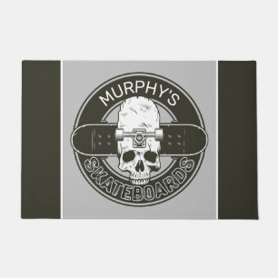 Personalized Skater NAME Skull Skateboarding Skate Doormat