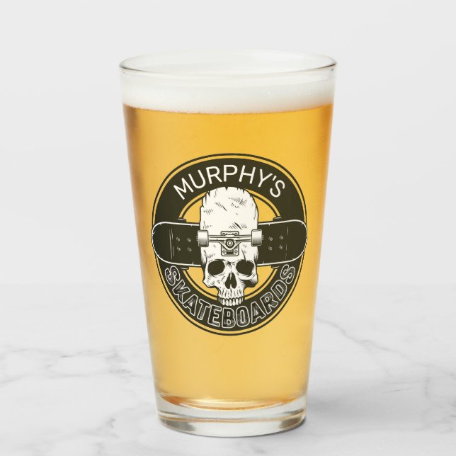 Personalized Skater NAME Skull Skateboarding Skate Glass (Front Filled)