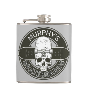 Personalized Skater NAME Skull Skateboarding Skate Hip Flask