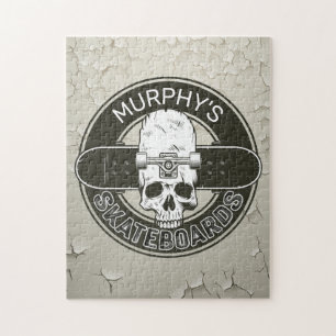 Personalized Skater NAME Skull Skateboarding Skate Jigsaw Puzzle