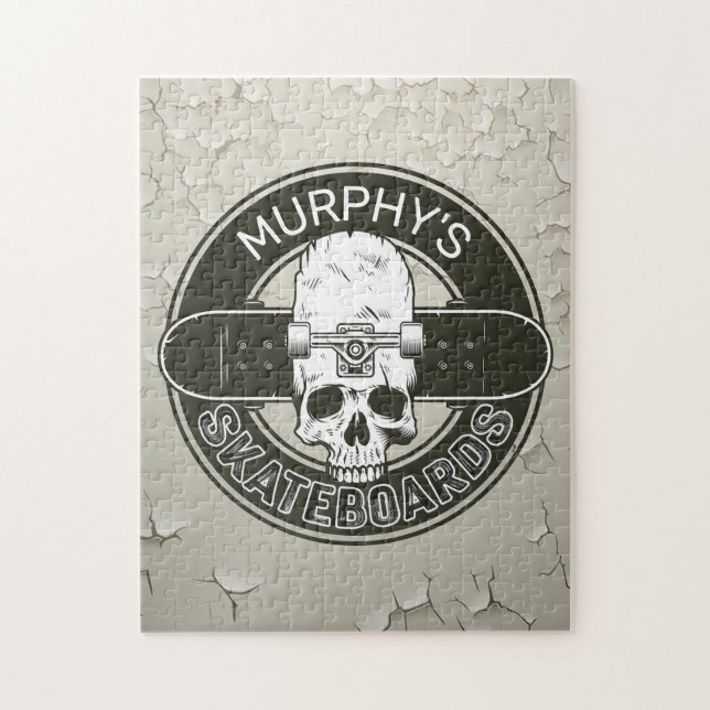 Personalized Skater NAME Skull Skateboarding Skate Jigsaw Puzzle (Vertical)