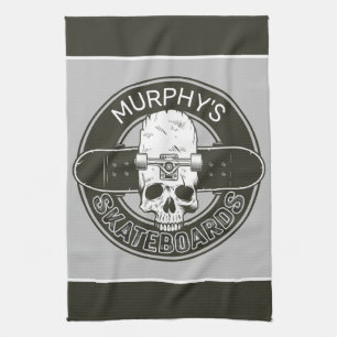 Personalized Skater NAME Skull Skateboarding Skate Kitchen Towel