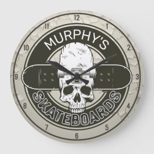 Personalized Skater NAME Skull Skateboarding Skate Large Clock