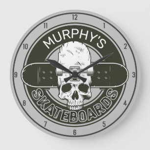 Personalized Skater NAME Skull Skateboarding Skate Large Clock