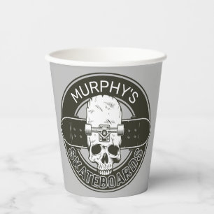 Personalized Skater NAME Skull Skateboarding Skate Paper Cups