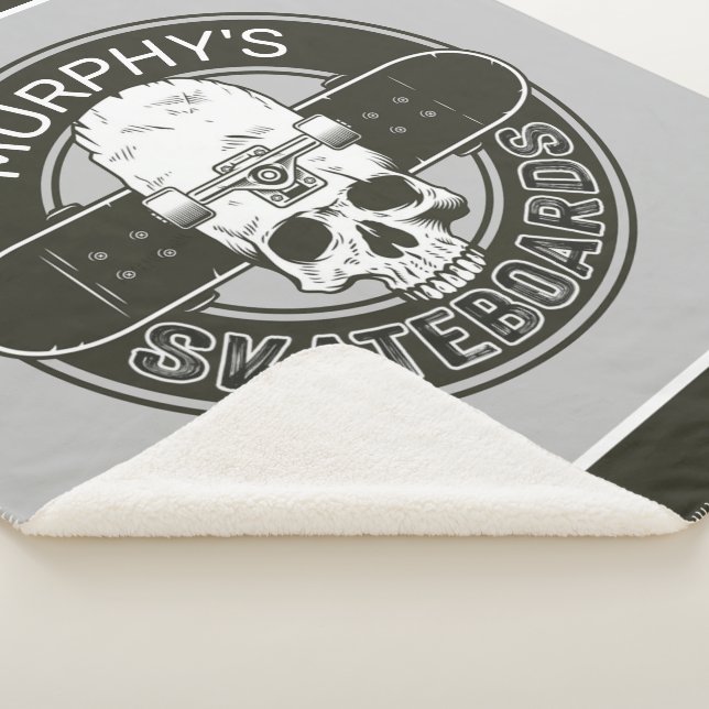 Personalized Skater NAME Skull Skateboarding Skate Sherpa Blanket (3/4)