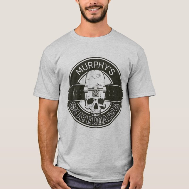 Personalized Skater NAME Skull Skateboarding Skate T-Shirt (Front)