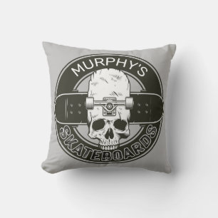 Personalized Skater NAME Skull Skateboarding Skate Throw Pillow
