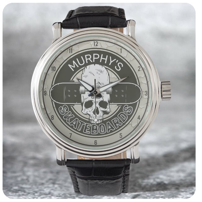 Personalized Skater NAME Skull Skateboarding Skate Watch (Creator Uploaded)
