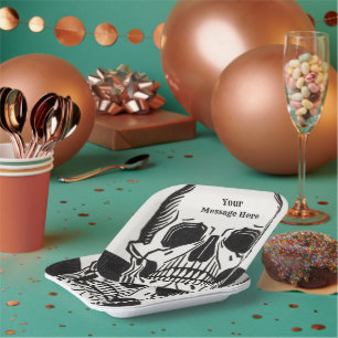 Personalized Skeleton Birthday Halloween Party Paper Plate