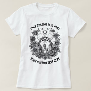 Personalized Skeleton Couple With Flowers Frame T-Shirt