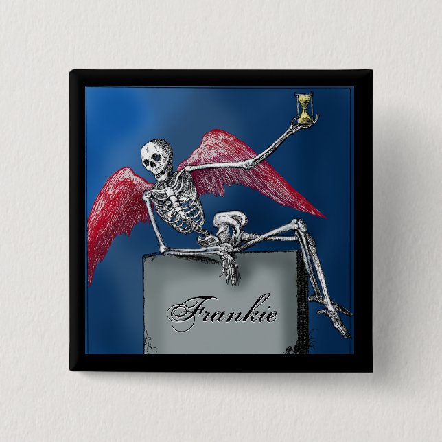 Personalized Skeleton on Tomb Halloween Party 2 Inch Square Button (Front)