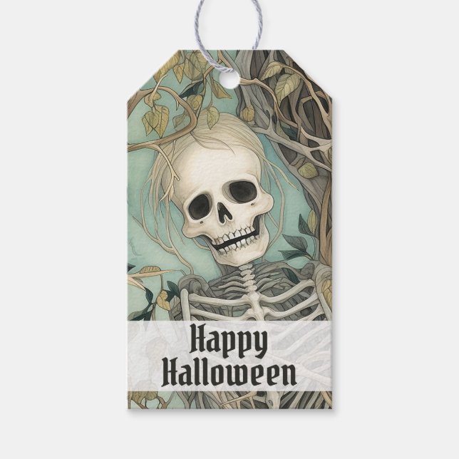 Personalized Skeleton Vintage Halloween  Gift Tags (Front)