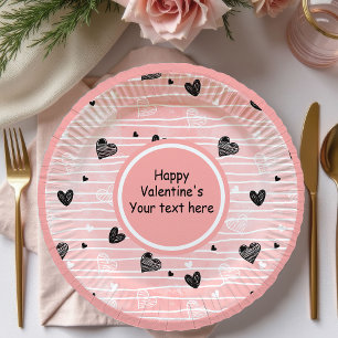 Personalized Sketch Hearts Valentine Tablescape Paper Plate