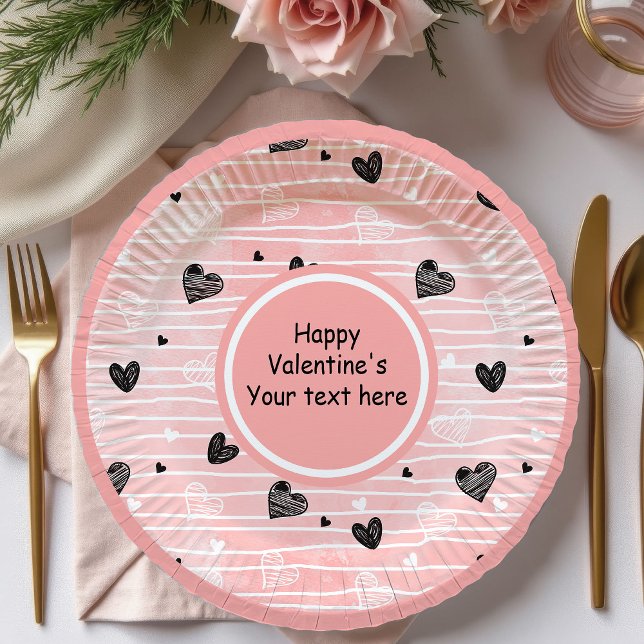 Personalized Sketch Hearts Valentine Tablescape   Paper Plate (Personalized Sketch Hearts Valentine Tablescape Set

)