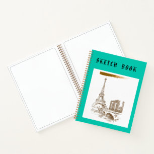 Personalized Sketchbook, Paris Neon  Notebook