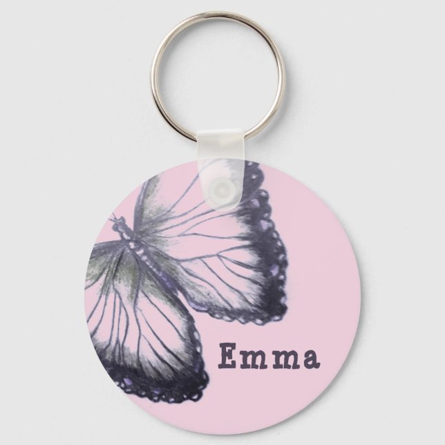 Personalized Sketched Butterfly Keychain (Front)
