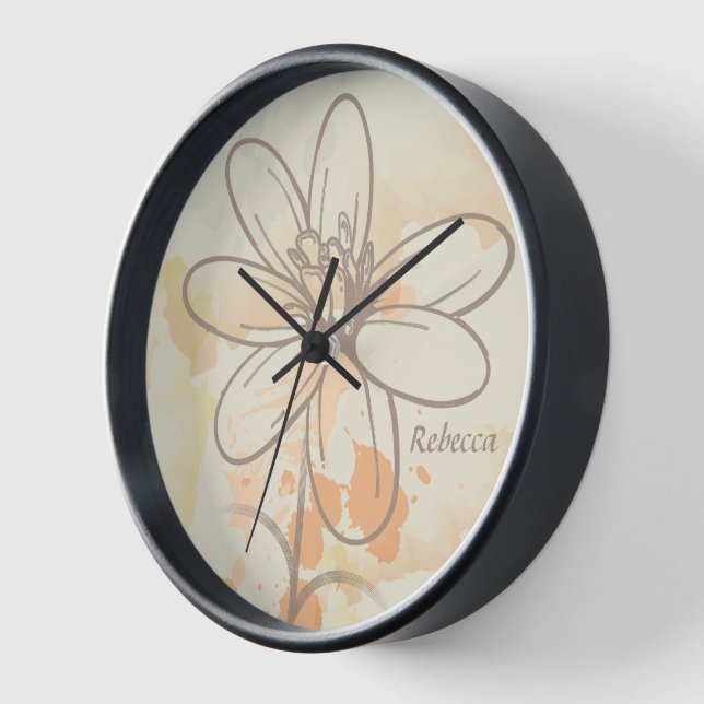 Personalized Sketched Floral on Watercolor Splats Clock (Angle)