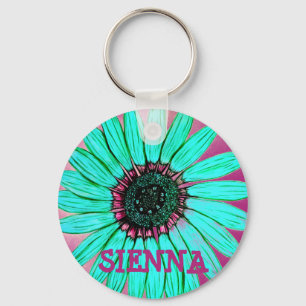 Personalized Sketched Flower Keychain