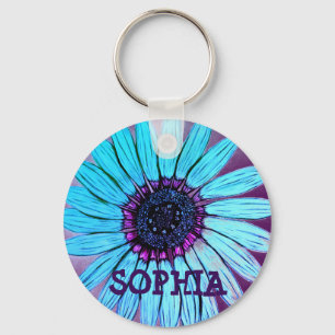 Personalized Sketched Flower Keychain