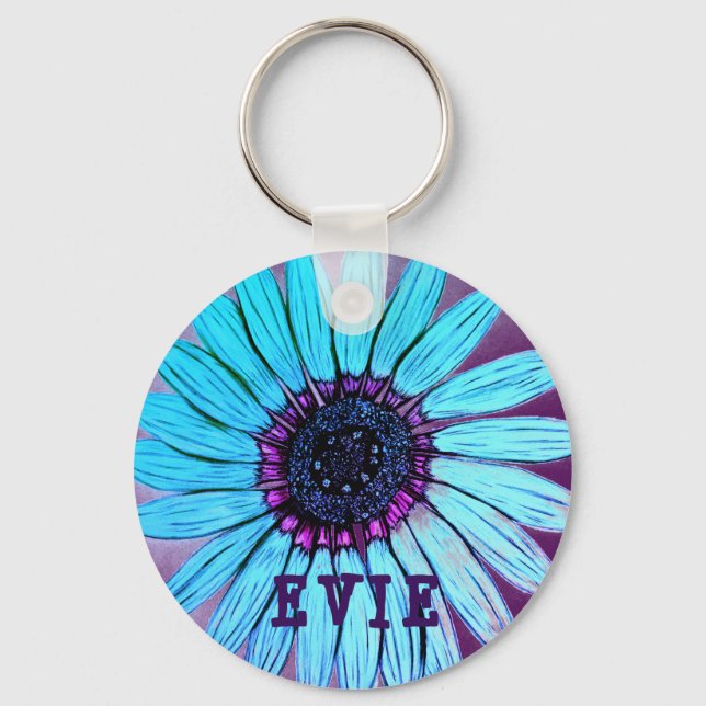 Personalized Sketched Flower Keychain (Front)