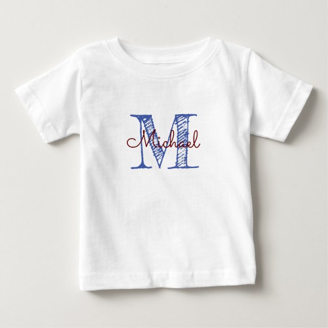 Personalized Sketched Name Monogram Baby Boy T-Shirt (Front)