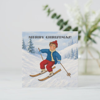 Personalized Skier Christmas Flat Card