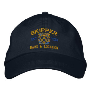 Personalized Skipper Nautical Crossbones Skull Embroidered Hat