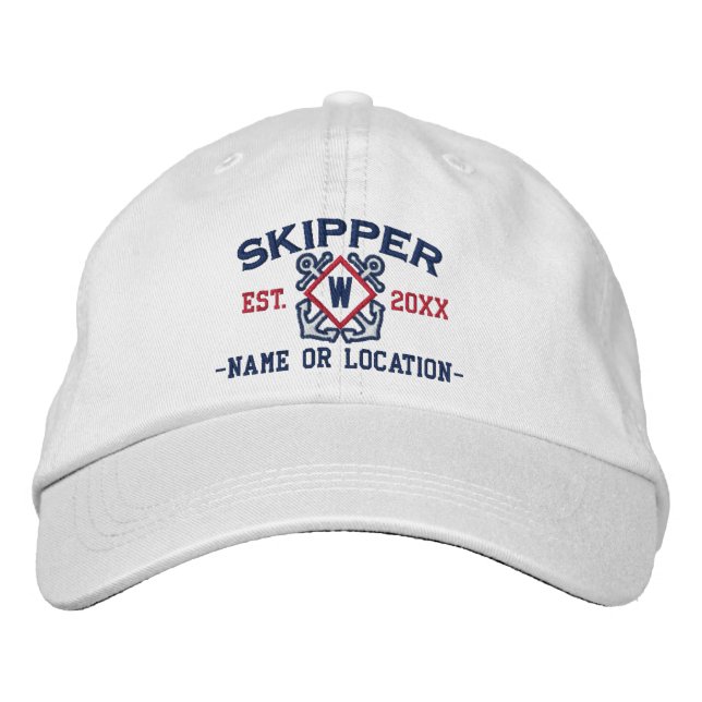 Personalized Skipper Nautical Monogram & more Embroidered Hat (Front)