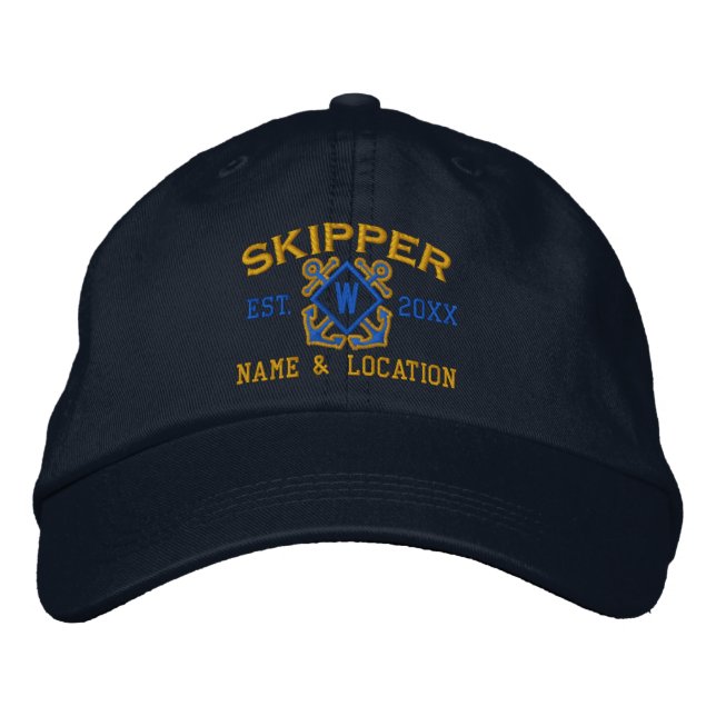 Personalized Skipper Nautical Monogram & more Embroidered Hat (Front)