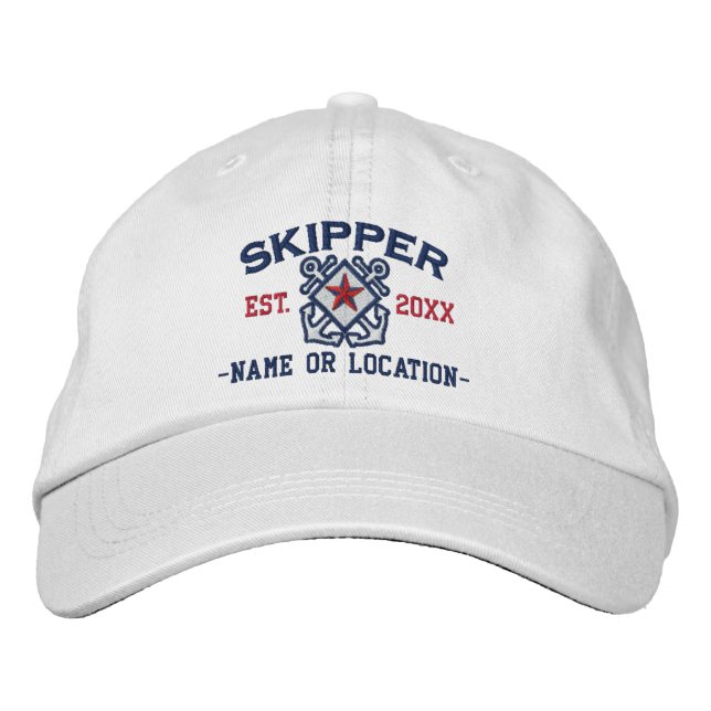 Personalized Skipper Nautical Star Embroidery Embroidered Hat (Front)