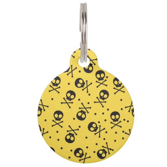 Personalized Skull Crossbones Pet Name Tag (Front)