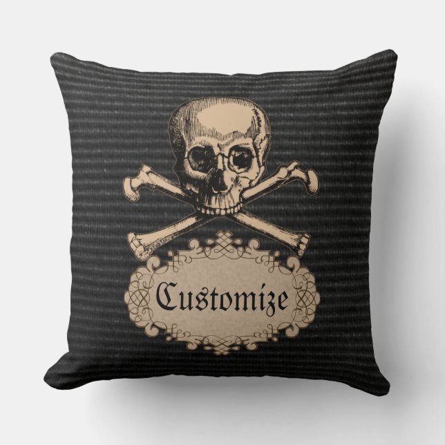 Personalized Skull & Crossbones Throw Pillow (Front)
