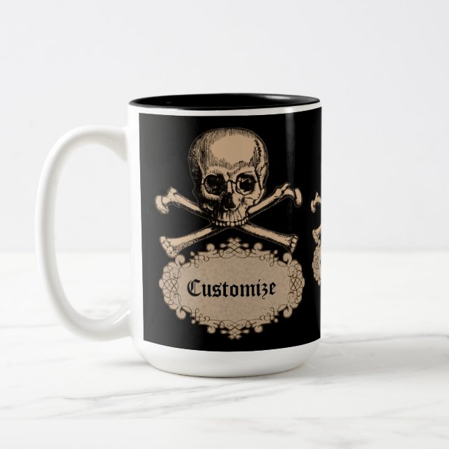 Personalized Skull & Crossbones Two-Tone Coffee Mug (Left)