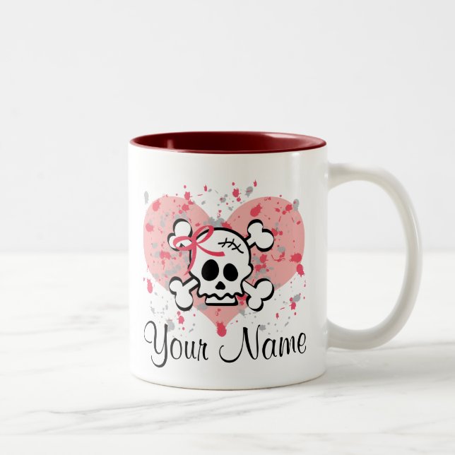 Personalized Skull Mug Pink Bow Heart (Right)